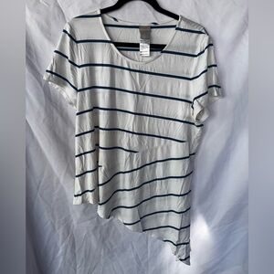Chico's Asymmetrical Navy and White Striped Tee